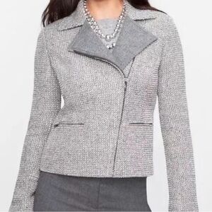 Talbots Womens Gray Tweed Moto Jacket Blazer Wool Blend Full Zip Size 14W Petite